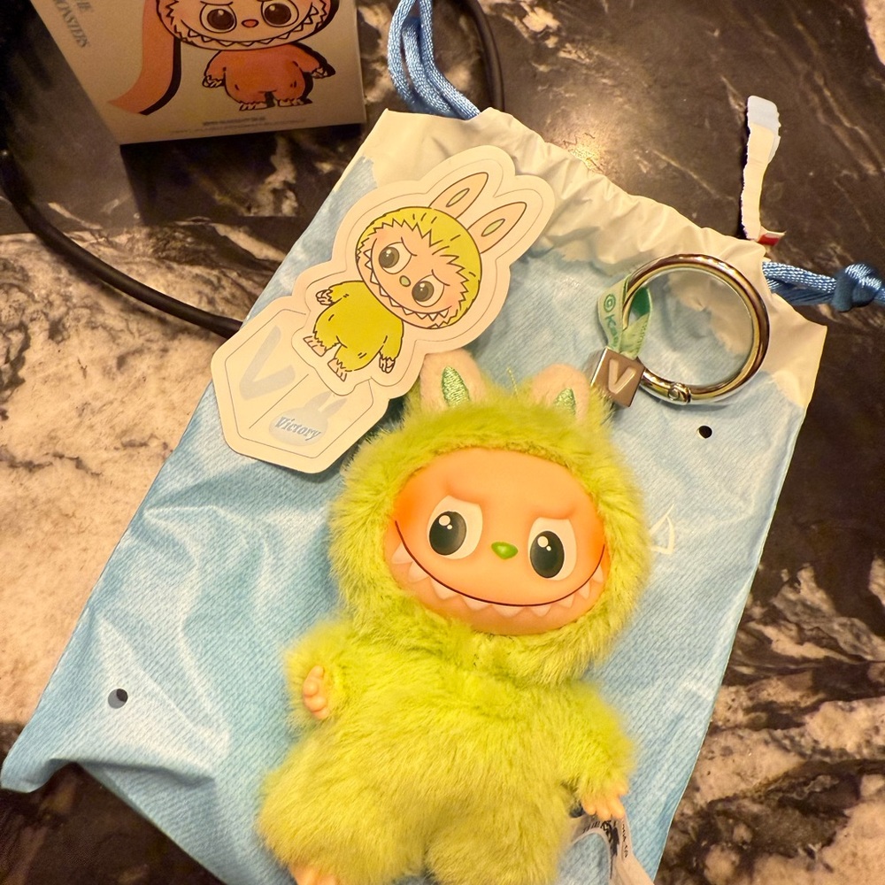 Labubu Pin for Love Letter V Green Monster Plush Open Box